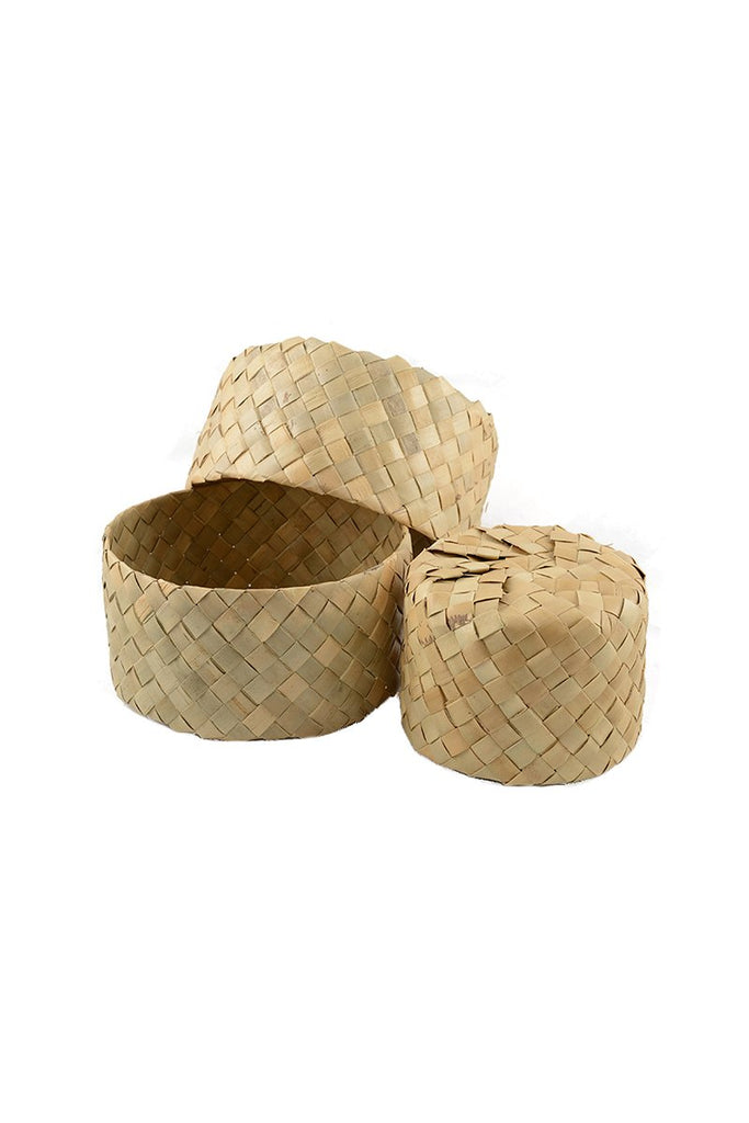 Natural Woven Round Basket w Lid