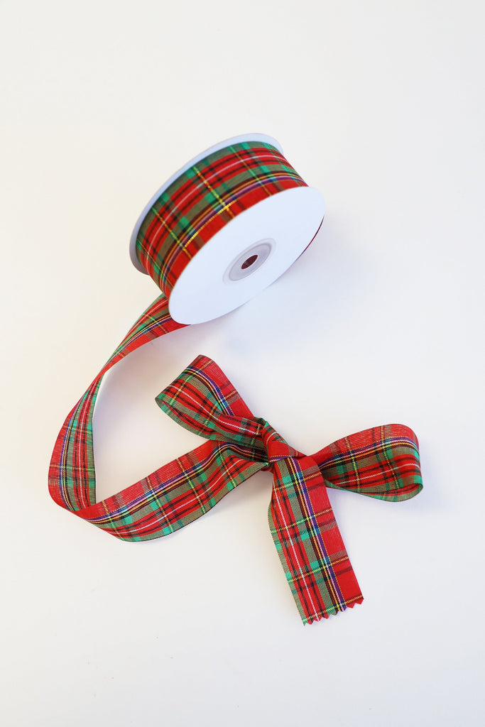 Plaid Ribbon with Gold Thread 35mm