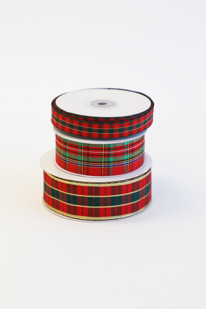 Plaid Ribbon with Gold Thread 35mm